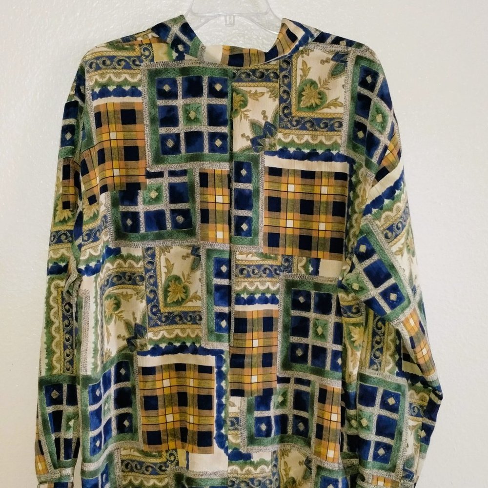 VINTAGE Christie & Jill BOHO Style Patchwork Lightweight Blouse L 80 90s - Picture 5 of 11